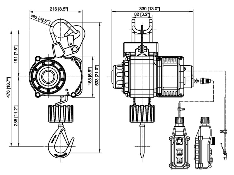 AC Strap Hoist - CSH-250 - 767 Lb. Capacity, 16.4ft. Lift, 110 Volts