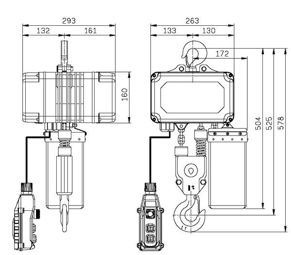 AC Chain Hoist - CK-1000 - 1 Ton,  9.8 ft lift, 110 volts